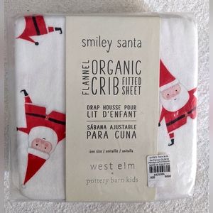Pottery Barn Organic Flannel Fitted Crib Sheet Smiley Santa Cotton Warm Winter